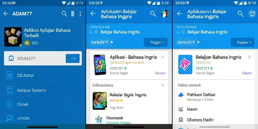 Antarmuka aplikasi ADAM77 yang menarik untuk belajar Bahasa Inggris.