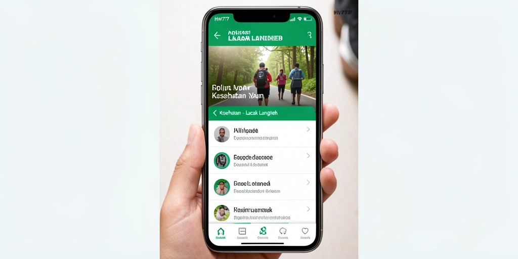 Tampilan antarmuka utama HW777 yang menampilkan fungsi Lacak Langkah.
