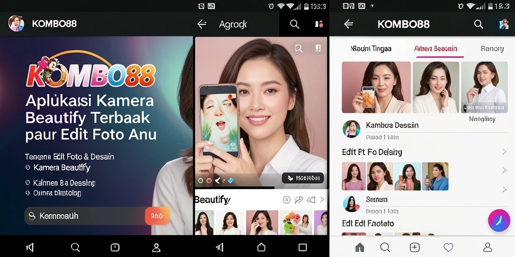 Antarmuka menarik dari aplikasi Kamera Beautify KOMBO88.